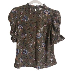 Moon River Green Floral Ruffle Blouse